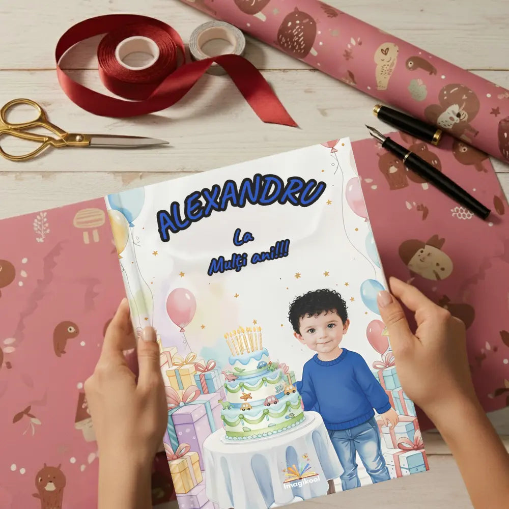 Cartea personalizată „La mulți ani”, pregătită ca un cadou aniversar