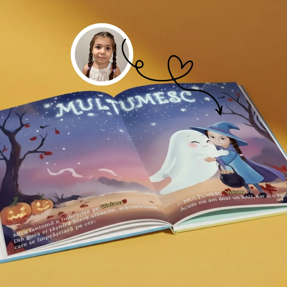 Cartea mica fantoma care si-a pierdut BAU-ul personalizată cu numele și fotografia copilului, creată de Imagikool