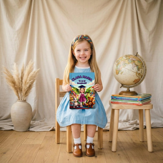 Fetita tine in mana o carte personalizata despre gradinita tu ce-ti imaginezi de la Imagikool