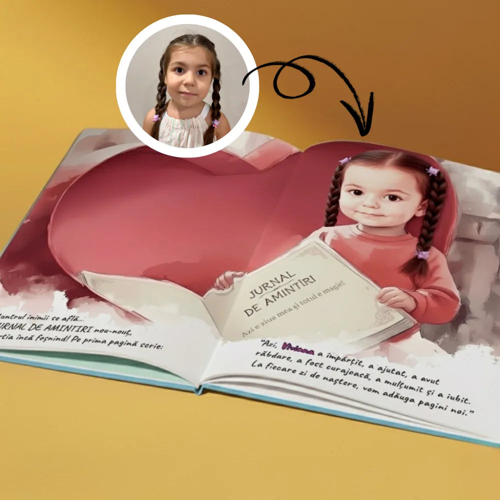 Pagină din cartea La mulți ani, unde copilul este personajul principal al poveștii