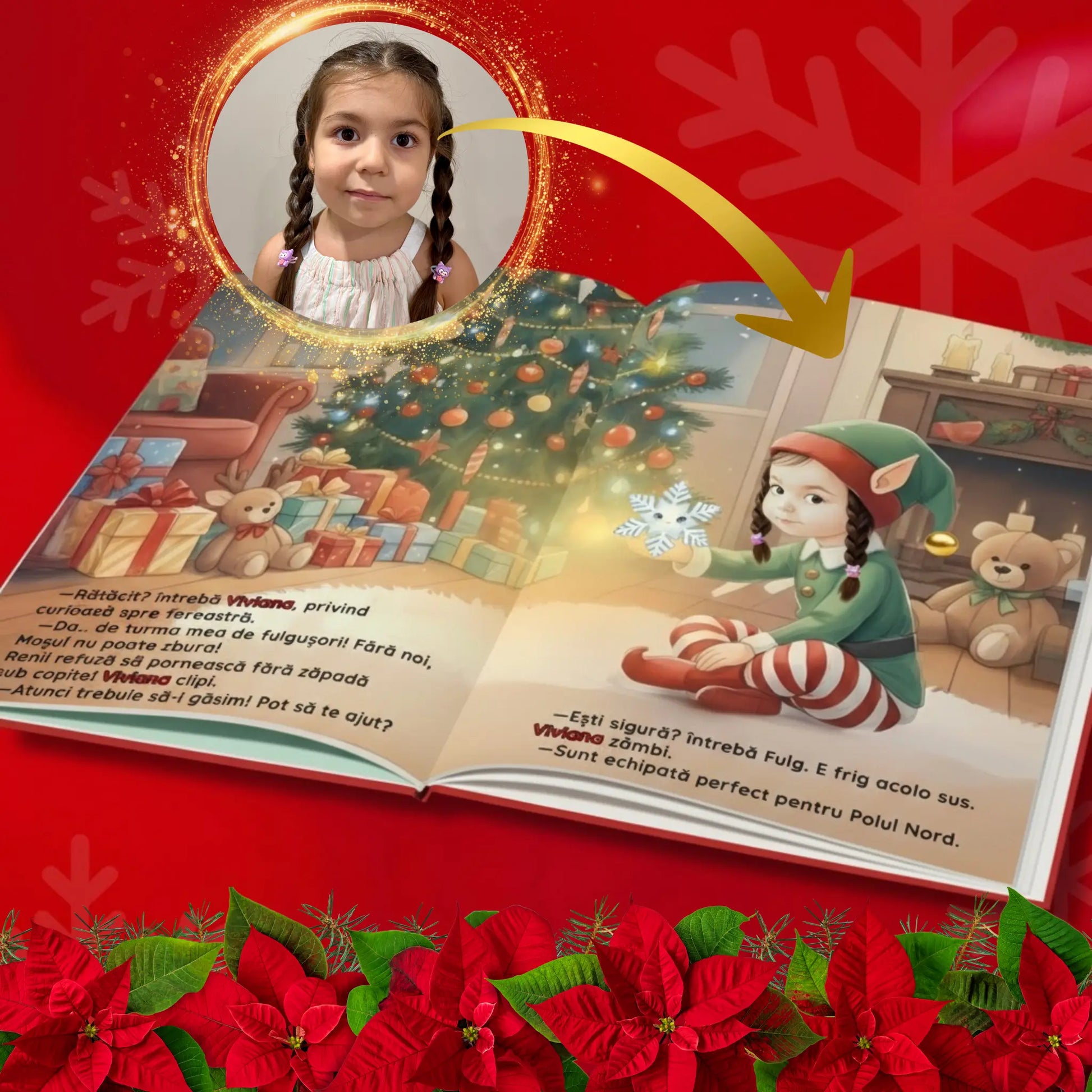 Pagină din cartea salvează Craciunul , unde copilul este personajul principal al poveștii