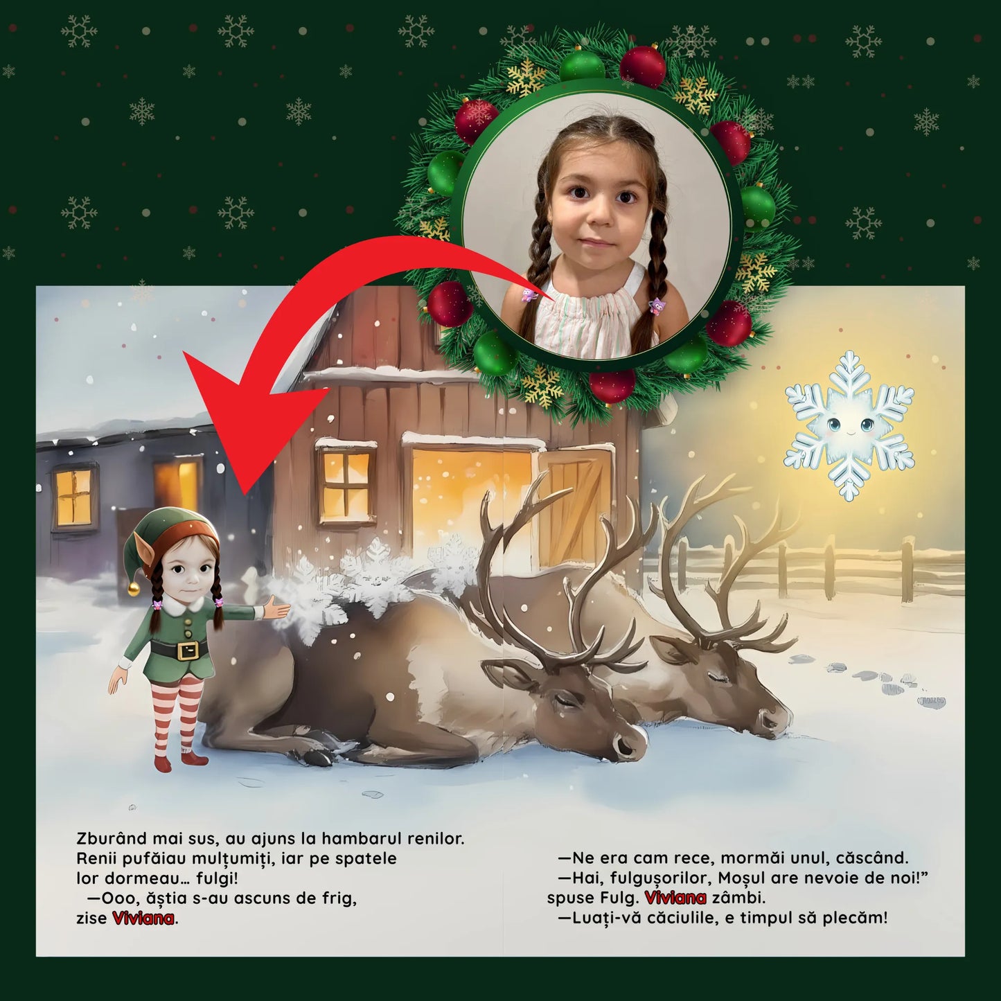 Cartea salveaza craciunul personalizată cu numele și fotografia copilului, creată de Imagikool