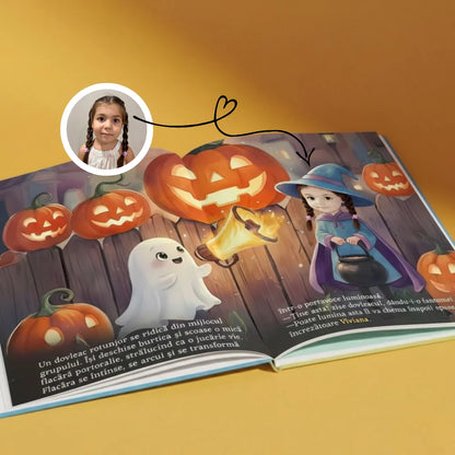 Pagină din cartea mica fantoma care si-a pierdut BAU-ul, unde copilul este personajul principal al poveștii