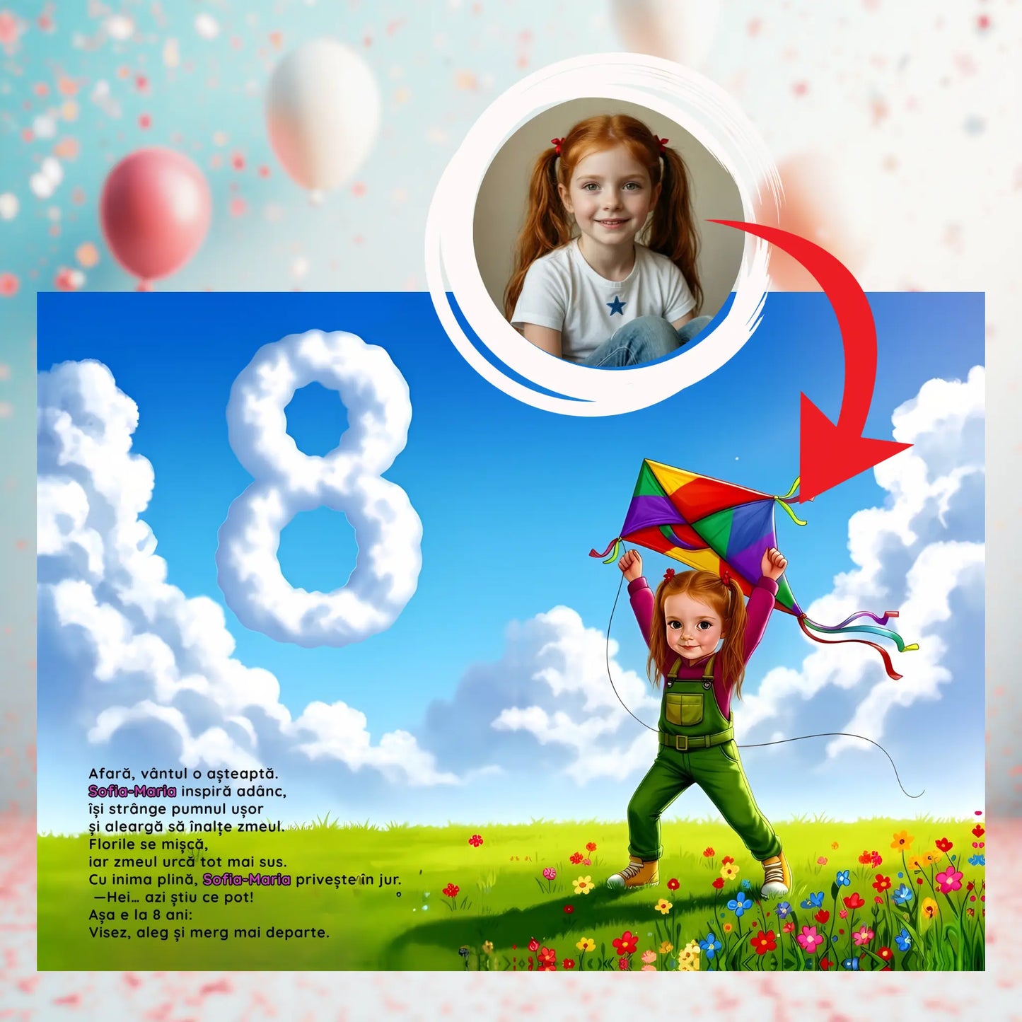 Fetita eroina in cartea personalizata la multi-ani de la Imagikool