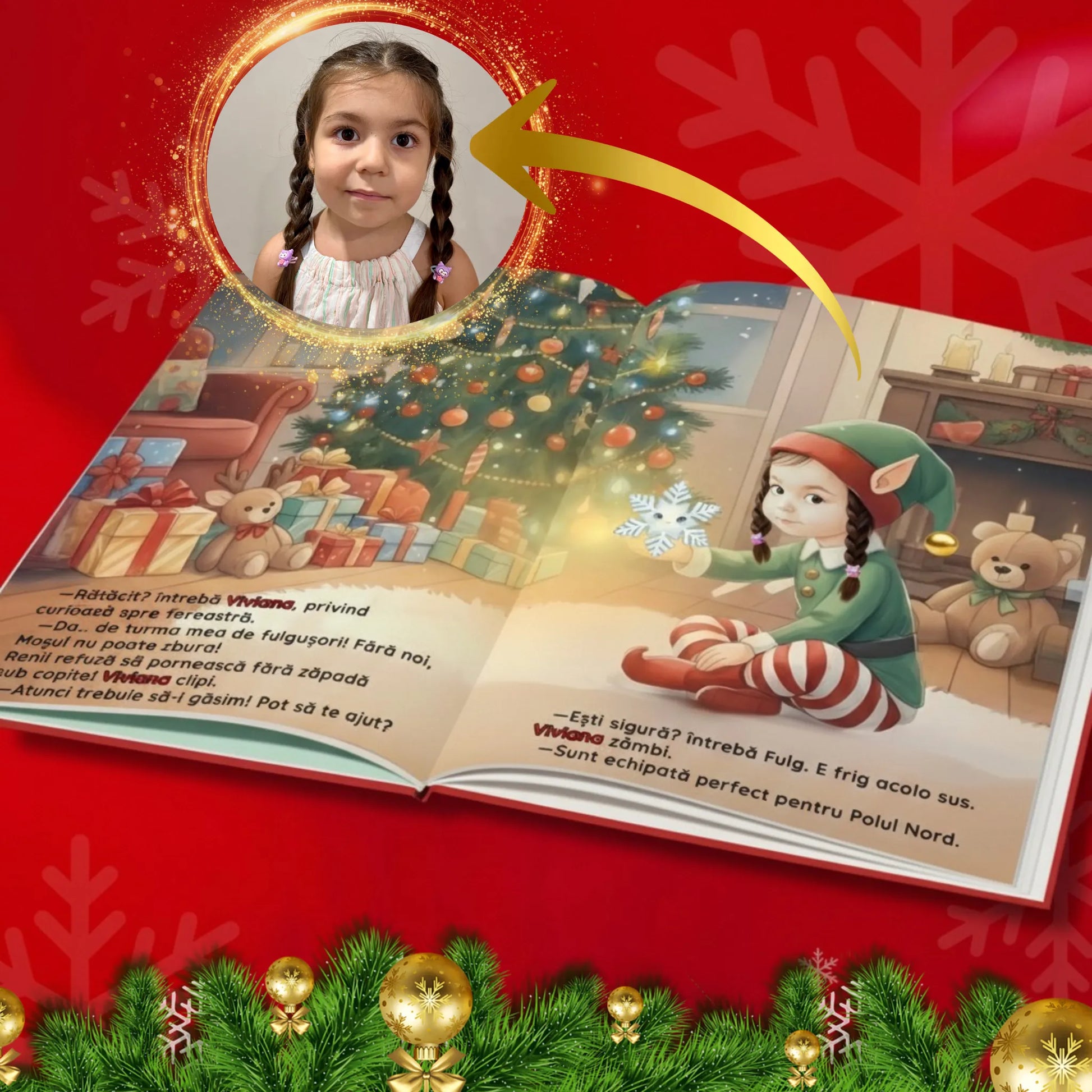 Pagină din cartea salvează Craciunul , unde copilul este personajul principal al poveștii