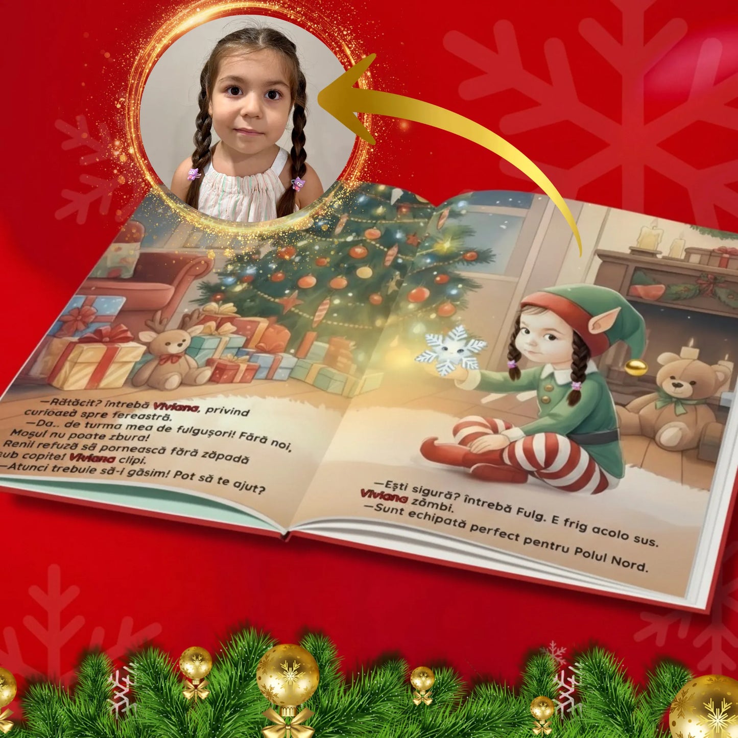 Pagină din cartea salvează Craciunul , unde copilul este personajul principal al poveștii